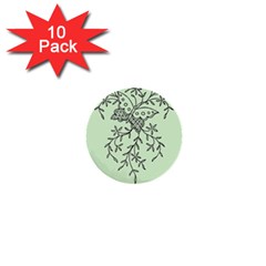 Illustration Of Butterflies And Flowers Ornament On Green Background 1  Mini Buttons (10 Pack)  by Ket1n9