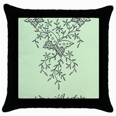 Illustration Of Butterflies And Flowers Ornament On Green Background Throw Pillow Case (black) by Ket1n9