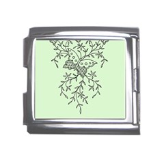 Illustration Of Butterflies And Flowers Ornament On Green Background Mega Link Italian Charm (18mm) by Ket1n9