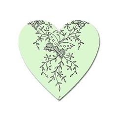 Illustration Of Butterflies And Flowers Ornament On Green Background Heart Magnet by Ket1n9