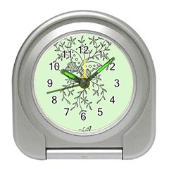 Illustration Of Butterflies And Flowers Ornament On Green Background Travel Alarm Clock by Ket1n9