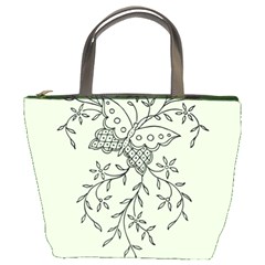 Illustration Of Butterflies And Flowers Ornament On Green Background Bucket Bag by Ket1n9