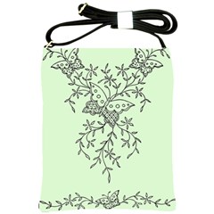 Illustration Of Butterflies And Flowers Ornament On Green Background Shoulder Sling Bag by Ket1n9