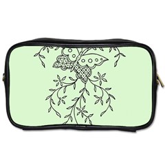 Illustration Of Butterflies And Flowers Ornament On Green Background Toiletries Bag (one Side) by Ket1n9