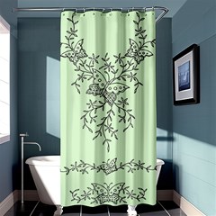 Illustration Of Butterflies And Flowers Ornament On Green Background Shower Curtain 36  X 72  (stall)  by Ket1n9