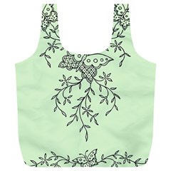 Illustration Of Butterflies And Flowers Ornament On Green Background Full Print Recycle Bag (xl) by Ket1n9