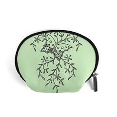 Illustration Of Butterflies And Flowers Ornament On Green Background Accessory Pouch (small) by Ket1n9