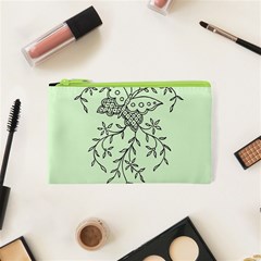 Illustration Of Butterflies And Flowers Ornament On Green Background Cosmetic Bag (xs) by Ket1n9