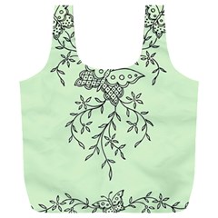 Illustration Of Butterflies And Flowers Ornament On Green Background Full Print Recycle Bag (xxxl) by Ket1n9