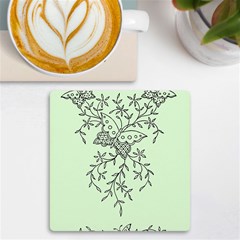 Illustration Of Butterflies And Flowers Ornament On Green Background Uv Print Square Tile Coaster  by Ket1n9