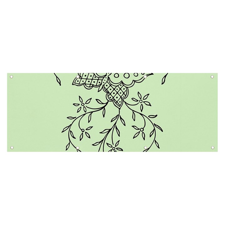 Illustration Of Butterflies And Flowers Ornament On Green Background Banner and Sign 8  x 3 