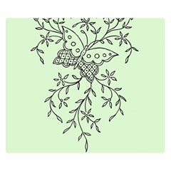 Illustration Of Butterflies And Flowers Ornament On Green Background Premium Plush Fleece Blanket (small) by Ket1n9