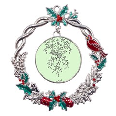 Illustration Of Butterflies And Flowers Ornament On Green Background Metal X mas Wreath Holly Leaf Ornament by Ket1n9