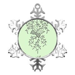 Illustration Of Butterflies And Flowers Ornament On Green Background Metal Small Snowflake Ornament by Ket1n9