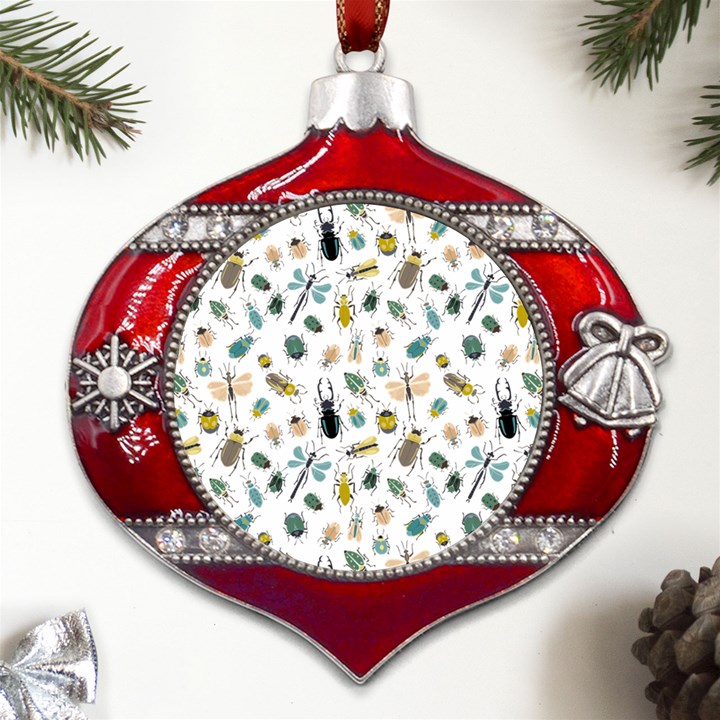 Insect Animal Pattern Metal Snowflake And Bell Red Ornament