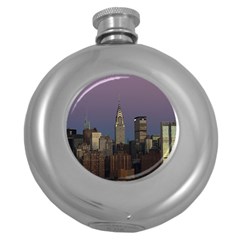 Skyline-city-manhattan-new-york Round Hip Flask (5 Oz) by Ket1n9