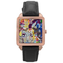 Graffiti-mural-street-art-painting Rose Gold Leather Watch  by Ket1n9