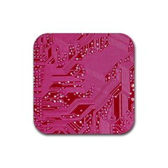 Pink Circuit Pattern Rubber Coaster (square) by Ket1n9