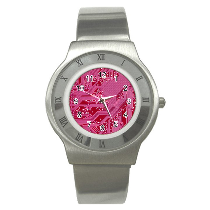 Pink Circuit Pattern Stainless Steel Watch