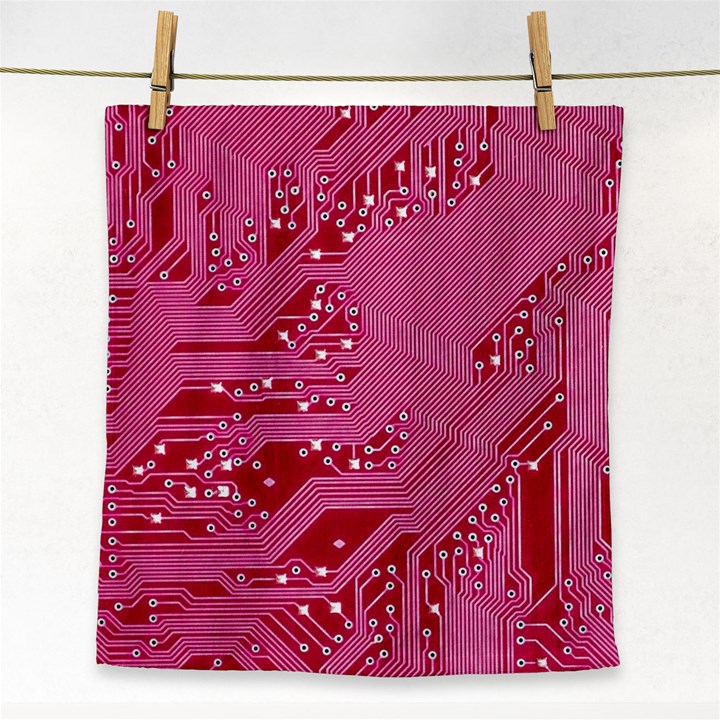 Pink Circuit Pattern Face Towel