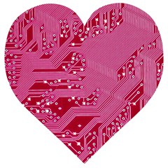 Pink Circuit Pattern Wooden Puzzle Heart by Ket1n9