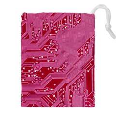 Pink Circuit Pattern Drawstring Pouch (4xl) by Ket1n9