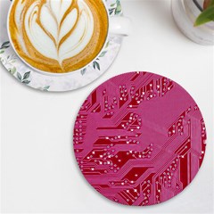 Pink Circuit Pattern Uv Print Round Tile Coaster by Ket1n9