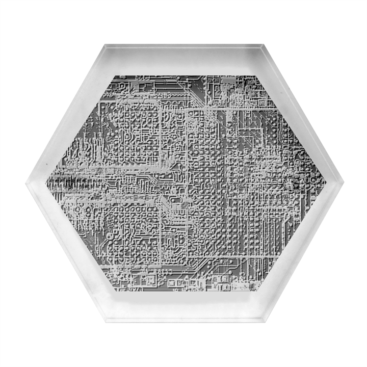 Technology Circuit Board Layout Pattern Hexagon Wood Jewelry Box