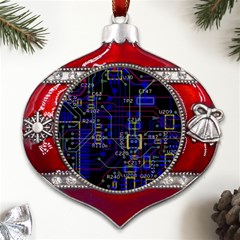 Technology Circuit Board Layout Metal Snowflake And Bell Red Ornament by Ket1n9