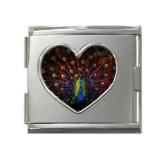 Beautiful Peacock Feather Mega Link Heart Italian Charm (18mm) by Ket1n9