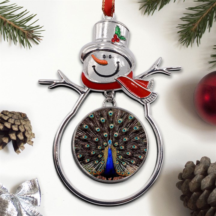 Peacock Metal Snowman Ornament