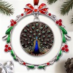 Peacock Metal X mas Wreath Ribbon Ornament Front