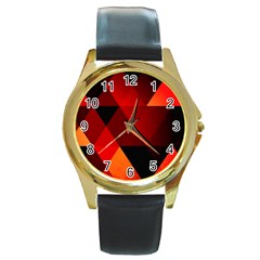 Abstract Triangle Wallpaper Round Gold Metal Watch by Ket1n9