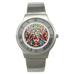 Wood Sculpture Bali Logo Stainless Steel Watch by Ket1n9