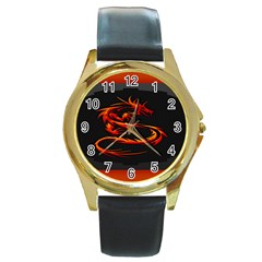 Dragon Round Gold Metal Watch