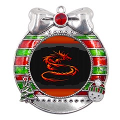 Dragon Metal X mas Ribbon With Red Crystal Round Ornament by Ket1n9