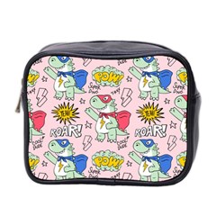 Seamless-pattern-with-many-funny-cute-superhero-dinosaurs-t-rex-mask-cloak-with-comics-style-inscrip Mini Toiletries Bag (two Sides) by Ket1n9