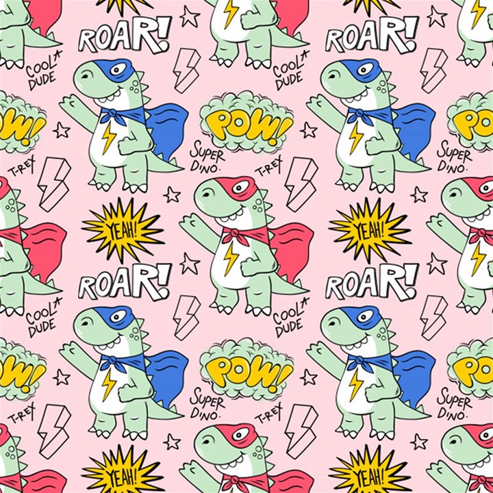 Seamless-pattern-with-many-funny-cute-superhero-dinosaurs-t-rex-mask-cloak-with-comics-style-inscrip Play Mat (Square)