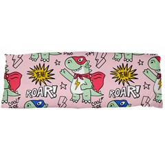 Seamless-pattern-with-many-funny-cute-superhero-dinosaurs-t-rex-mask-cloak-with-comics-style-inscrip Body Pillow Case Dakimakura (two Sides) by Ket1n9