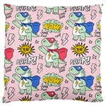 Seamless-pattern-with-many-funny-cute-superhero-dinosaurs-t-rex-mask-cloak-with-comics-style-inscrip Large Cushion Case (One Side) Front