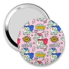 Seamless-pattern-with-many-funny-cute-superhero-dinosaurs-t-rex-mask-cloak-with-comics-style-inscrip 3  Handbag Mirrors by Ket1n9