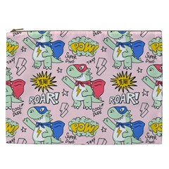 Seamless-pattern-with-many-funny-cute-superhero-dinosaurs-t-rex-mask-cloak-with-comics-style-inscrip Cosmetic Bag (xxl) by Ket1n9