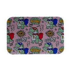 Seamless-pattern-with-many-funny-cute-superhero-dinosaurs-t-rex-mask-cloak-with-comics-style-inscrip Open Lid Metal Box (silver)   by Ket1n9