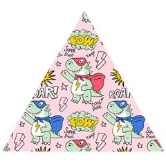 Seamless-pattern-with-many-funny-cute-superhero-dinosaurs-t-rex-mask-cloak-with-comics-style-inscrip Wooden Puzzle Triangle by Ket1n9