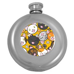 Cats-cute-kitty-kitties-kitten Round Hip Flask (5 Oz) by Ket1n9