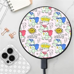 Seamless-pattern-with-many-funny-cute-superhero-dinosaurs-t-rex-mask-cloak-with-comics-style-inscrip Wireless Fast Charger(black) by Ket1n9