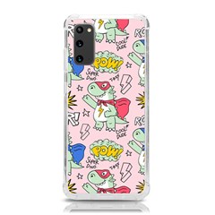 Seamless-pattern-with-many-funny-cute-superhero-dinosaurs-t-rex-mask-cloak-with-comics-style-inscrip Samsung Galaxy S20 6 2 Inch Tpu Uv Case by Ket1n9