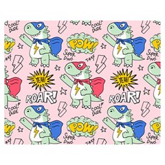 Seamless-pattern-with-many-funny-cute-superhero-dinosaurs-t-rex-mask-cloak-with-comics-style-inscrip Premium Plush Fleece Blanket (medium) by Ket1n9