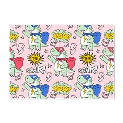 Seamless-pattern-with-many-funny-cute-superhero-dinosaurs-t-rex-mask-cloak-with-comics-style-inscrip Crystal Sticker (a4) by Ket1n9