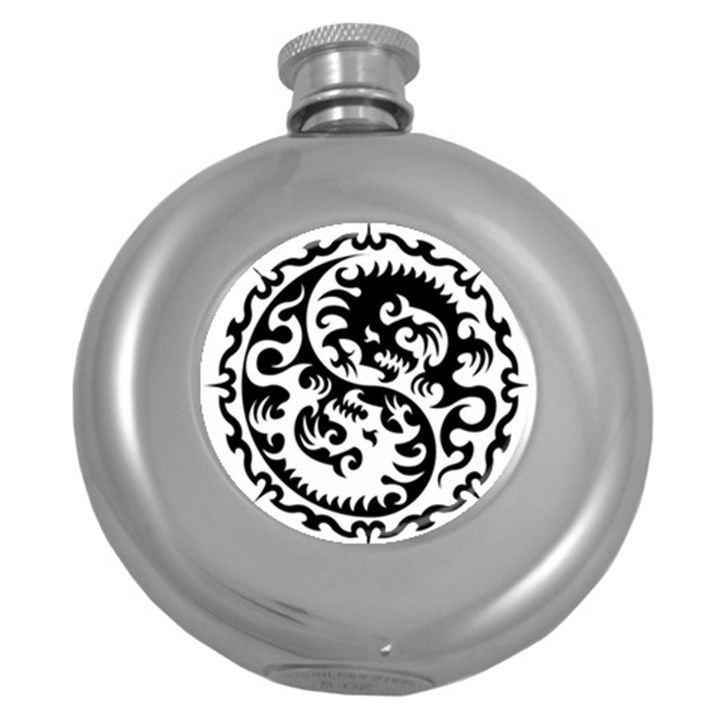 Ying Yang Tattoo Round Hip Flask (5 oz)